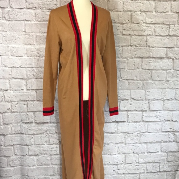 Vici Sweaters - Vici Wembley Duster Cardigan, tan/black/red, M